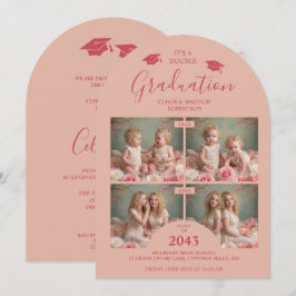 Romantic Pink 4-Photo Twins Then & Now TMF26 Inbjudningar