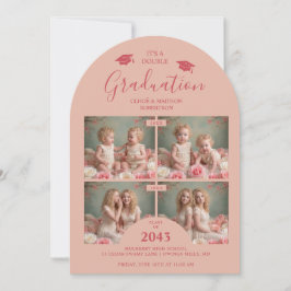 Romantic Pink 4-Photo Twins Then & Now TMF26 Inbjudningar