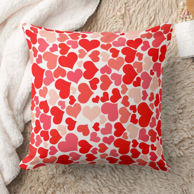 Romantic Pink and Red Heart Pattern Valentine Kudde (Filt)