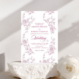 Romantic Pink and White Rose Pattern Wedding Inbjudningar