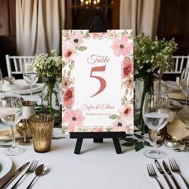Romantic Pink Blush Floral Wedding Table Number Tack Kort