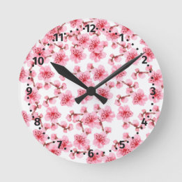 Romantic pink Cherry blosson Rund Klocka