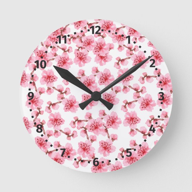 Romantic pink Cherry blosson Rund Klocka (Framsida)