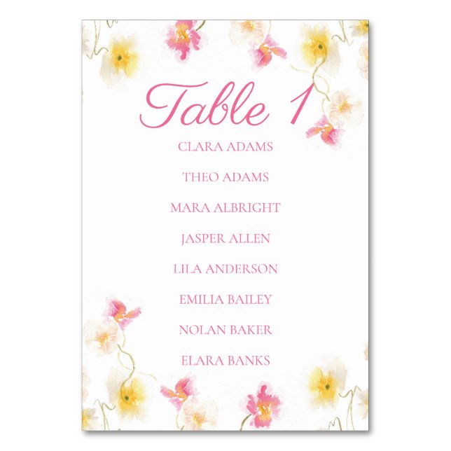 Romantic Pink Floral Elegant Numeric Table Number Bordsnummer (Framsidan)