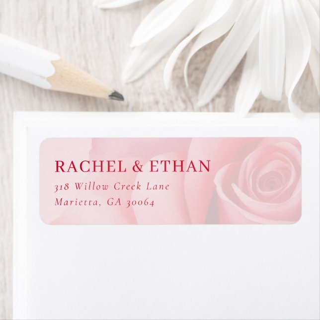 Romantic Pink Floral Photo Returadress Etikett (Insitu)