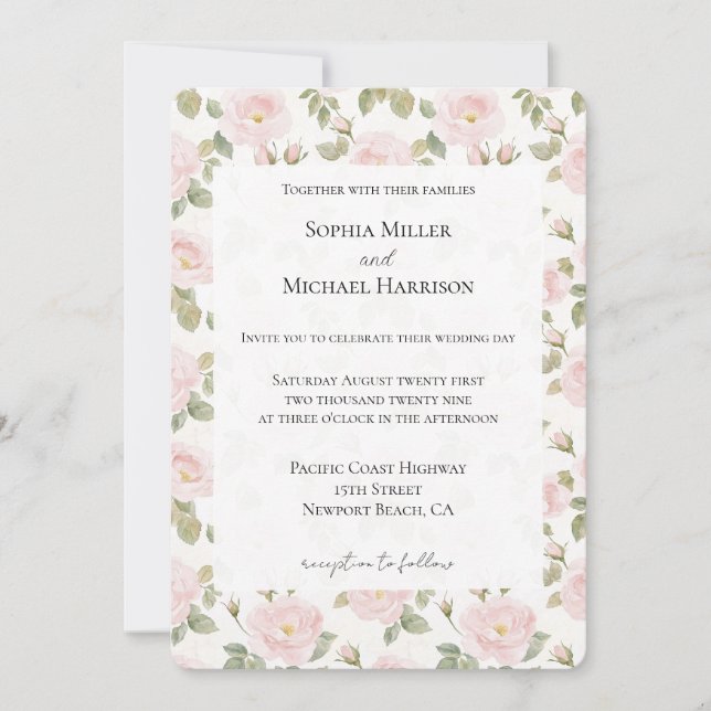 Romantic Pink Floral Wedding Inbjudningar (Framsida)