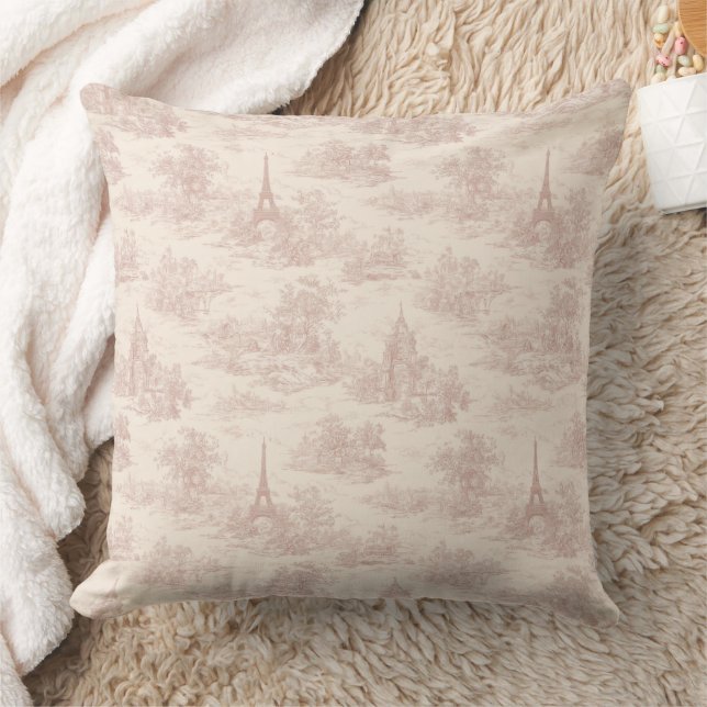 Romantic Pink French Toile Countryside Pattern (1) Kudde (Filt)