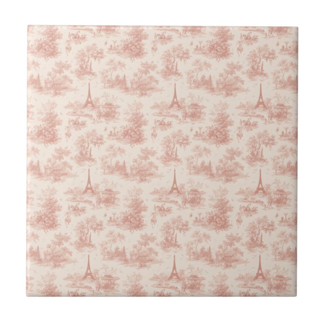 Romantic Pink French Toile Countryside Pattern (2) Kakelplatta (Framsidan)