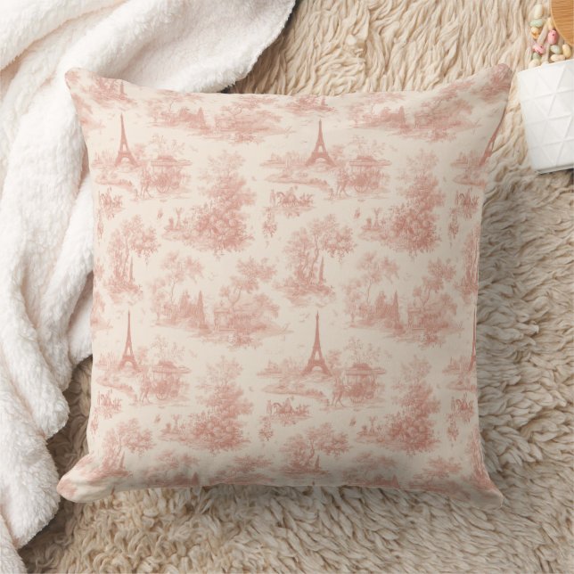 Romantic Pink French Toile Countryside Pattern (2) Kudde (Filt)