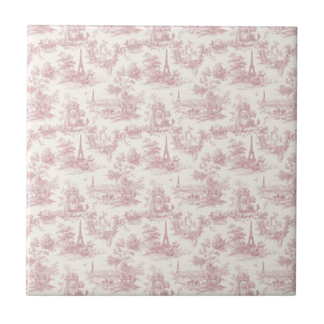 Romantic Pink French Toile Countryside Pattern (3) Kakelplatta (Framsidan)