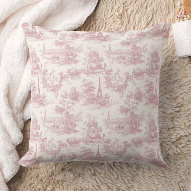 Romantic Pink French Toile Countryside Pattern (3) Kudde (Filt)
