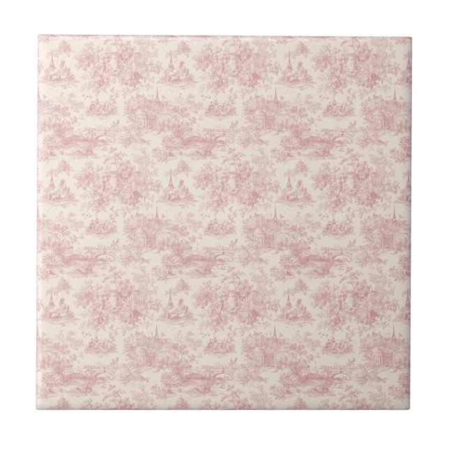 Romantic Pink French Toile Countryside Pattern (4) Kakelplatta (Framsidan)
