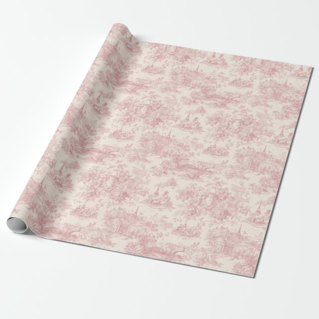 Romantic Pink French Toile Countryside Pattern (4) Presentpapper (Utrullad)