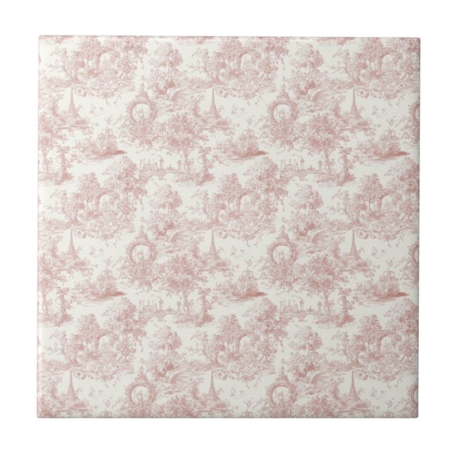 Romantic Pink French Toile Countryside Pattern (5) Kakelplatta (Framsidan)