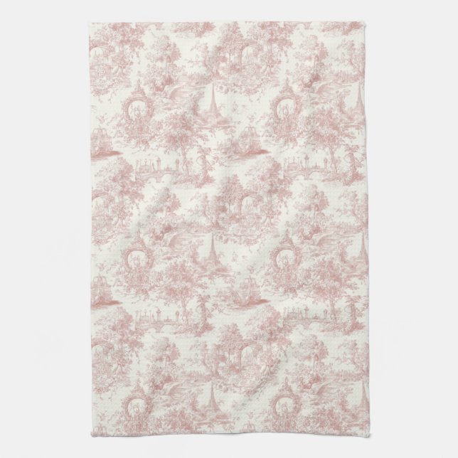 Romantic Pink French Toile Countryside Pattern (5) Kökshandduk (Vertikal)