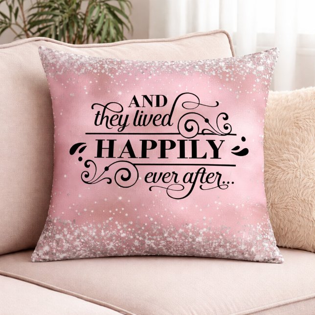 Romantic Pink Glitter Wedding Love Quote Kudde (Skapare uppladdad)