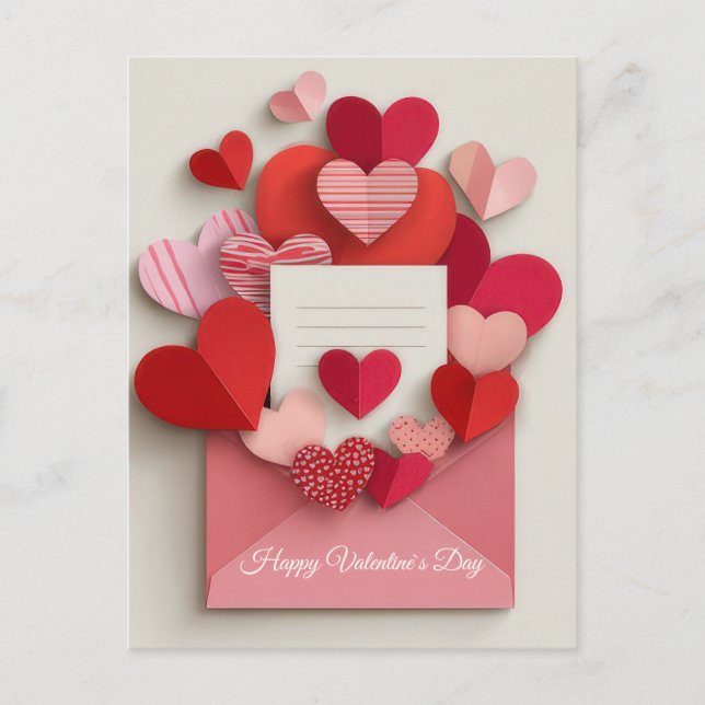 Romantic Pink Heart Envelope Valentine’s Day Card Helg Vykort (Framsida)