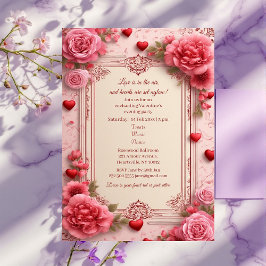 Romantic Pink Heart Motifs Valentine Party Floral Inbjudningar