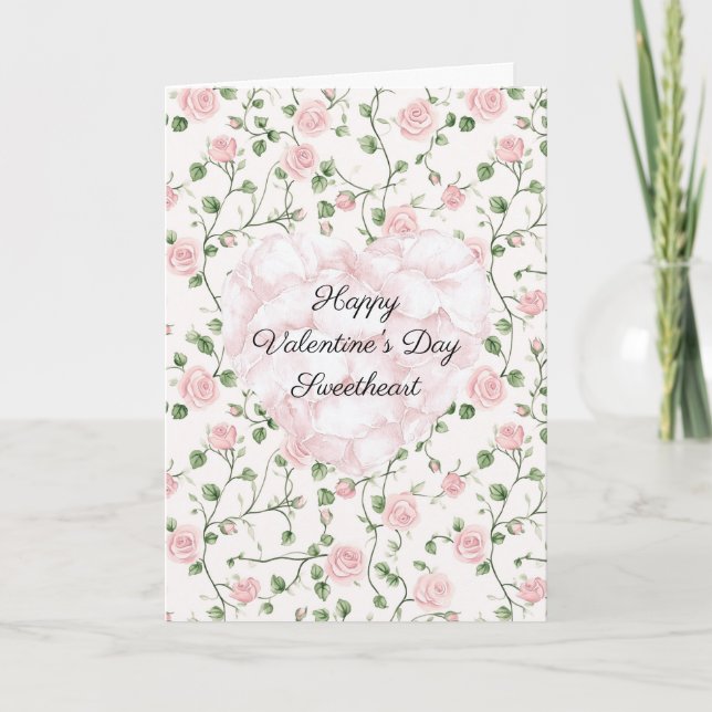 Romantic Pink Heart Rose Petals Valentine's Day Kort (Framsida)