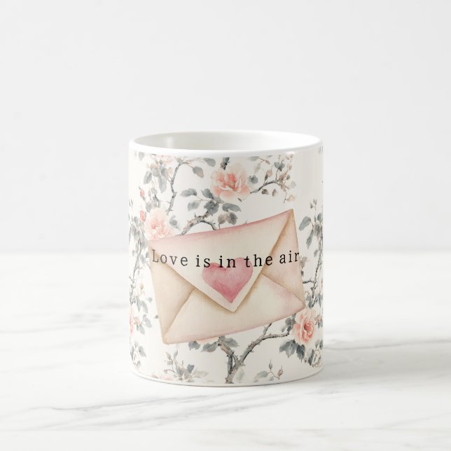 Romantic Pink Love Heart Peach Floral Valentine Kaffemugg (Center)