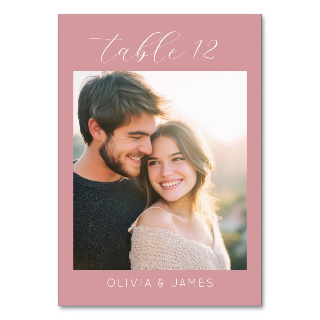 Romantic Pink Minimalist Photo Bordsnummer (Framsidan)