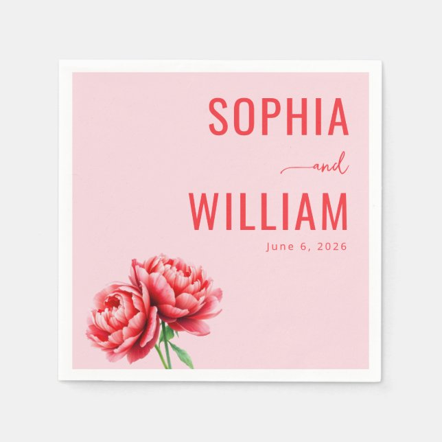 Romantic Pink Peony Floral Pappersservett (Framsidan)