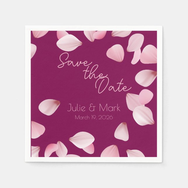 Romantic Pink Petals Save the Date Wedding  Pappersservett (Framsidan)