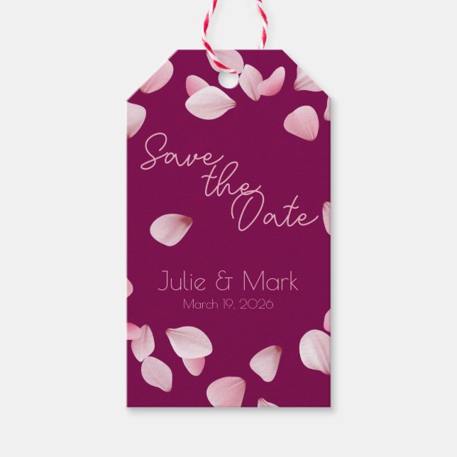 Romantic Pink Petals Save the Date Wedding  Presentetikett (Framsidan)