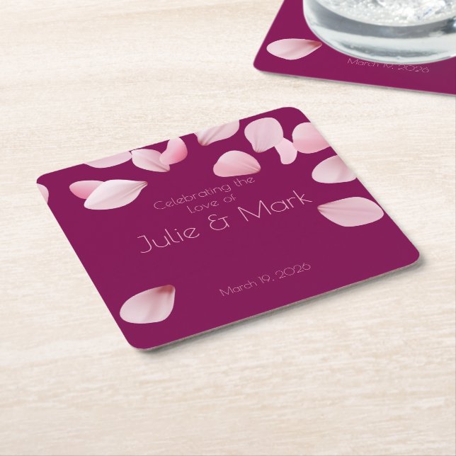 Romantic Pink Petals Wedding  Underlägg Papper Kvadrat (Vinklad)