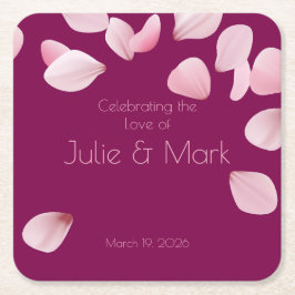 Romantic Pink Petals Wedding Underlägg Papper Kvadrat