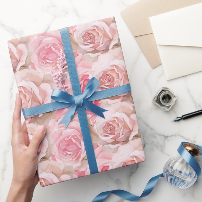 Romantic Pink Rose Floral Presentpapper (Gifting)