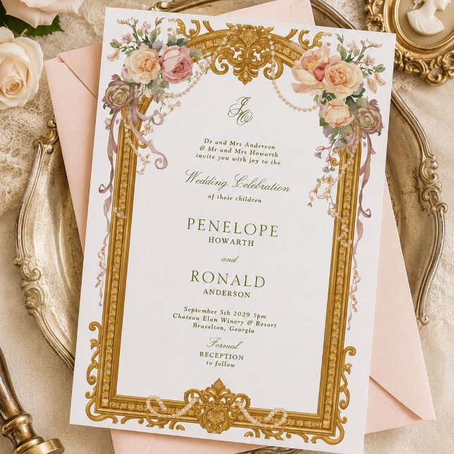 Romantic Pink Rose Gold Wedding Inbjudningar (Skapare uppladdad)