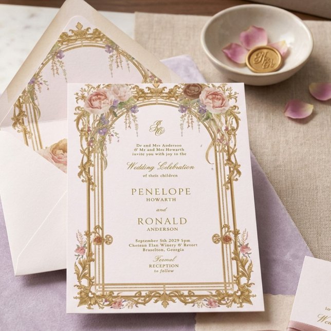 Romantic Pink Rose Gold Wedding Inbjudningar (Skapare uppladdad)