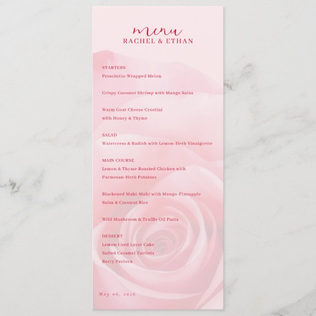 Romantic Pink Rose Menu Meny (Framsida)