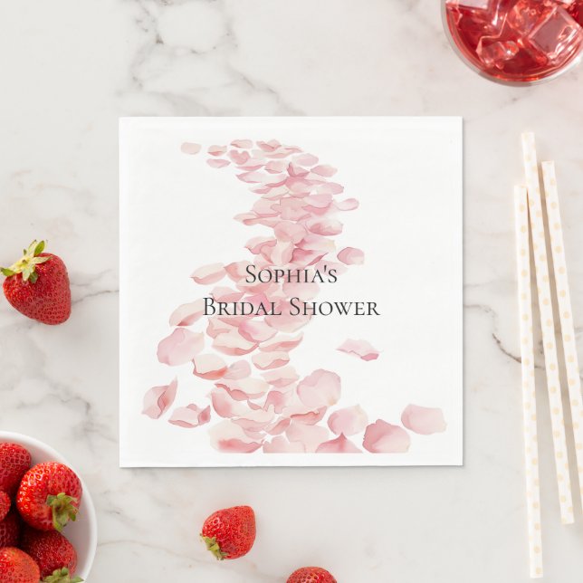 Romantic Pink Rose Petals Floral Bridal Shower Pappersservett (Insitu)
