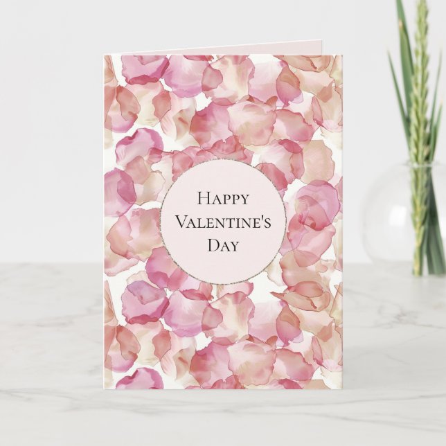 Romantic Pink Rose Petals Floral Valentine's Day Kort (Framsida)
