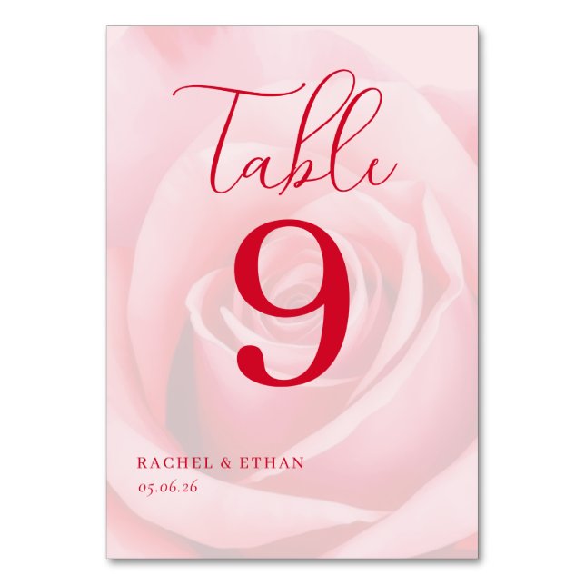 Romantic Pink Rose Table Number Bordsnummer (Framsidan)
