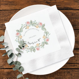 Romantic Pink Rose Wreath Wedding Paper Plates Pappersservett