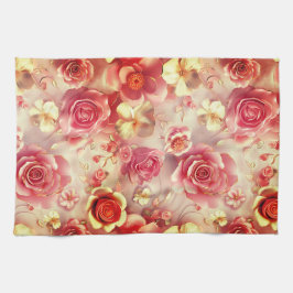 Romantic Pink Roses Motif Kökshandduk