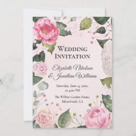 Romantic Pink Roses Wedding Invitation Inbjudningar