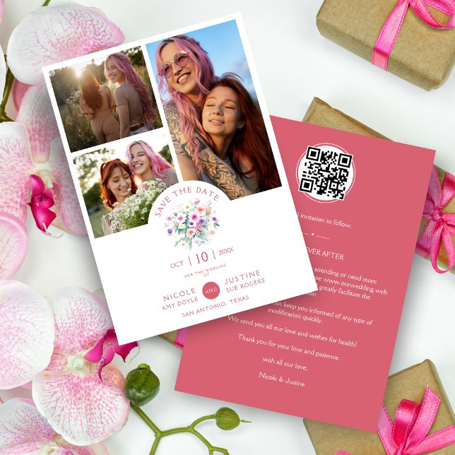 Romantic Pink Shades Botanical Bunch 3 Multi photo Spara Datumet (Romantic Pink Shades Botanical Bunch 3 Multi photos Collage Photos Session Save the Date.)