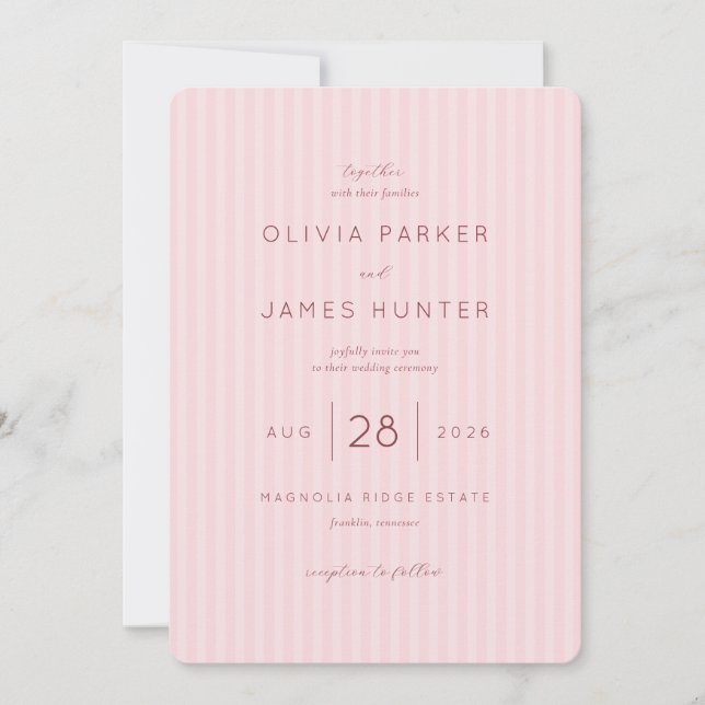 Romantic Pink Striped Wedding Invitation Inbjudningar (Framsida)