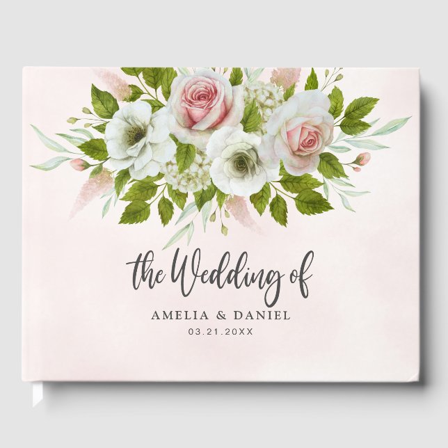 Romantic Pink Watercolor Floral Wedding  Gästböcker (Framsida)