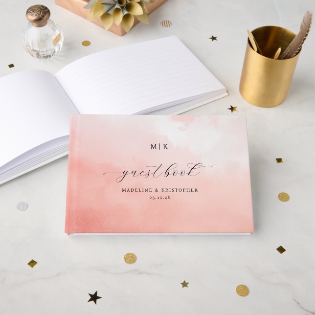 Romantic Pink Watercolor Guestbook Gästböcker (Framsida öppen)