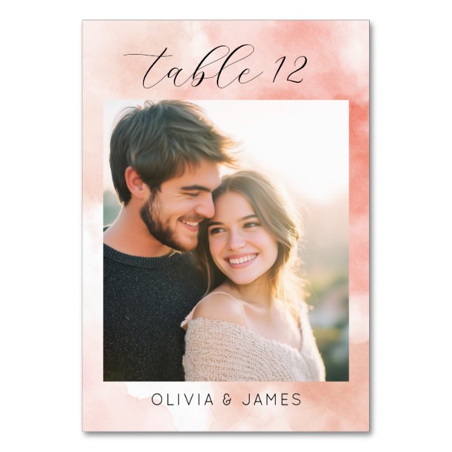 Romantic Pink Watercolor Photo Bordsnummer (Framsidan)