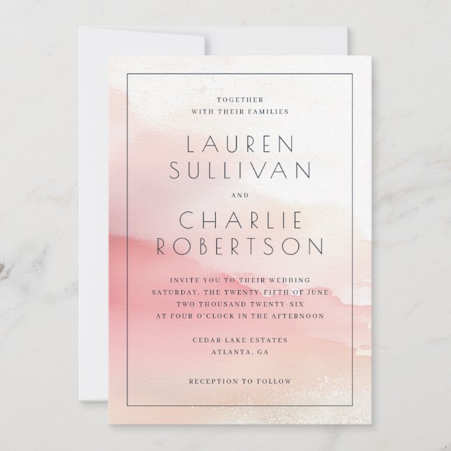 Romantic Pink Watercolor Wedding Invitation Inbjudningar (Framsida)