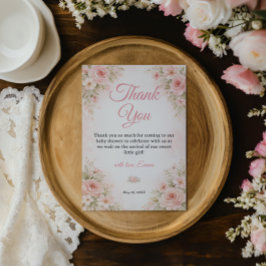 Romantic Pink Wildflower Baby Shower Thank You Tack Kort