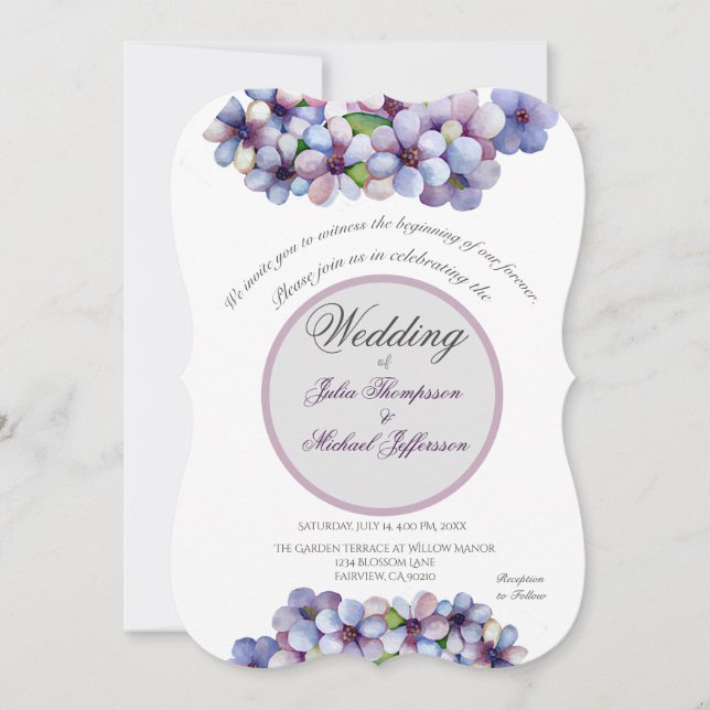 Romantic Poetic Lilac Watercolor Blommigt Bröllop Inbjudningar (Framsida)