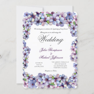 Romantic Poetic Lilac Watercolor Blommigt Bröllop Inbjudningar