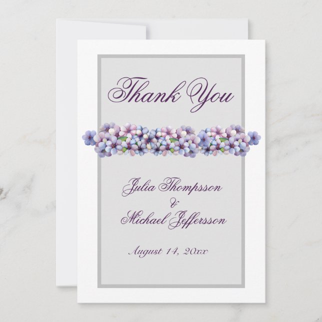 Romantic Poetic Lilac Watercolor Blommigt Bröllop Tack Kort (Framsida)